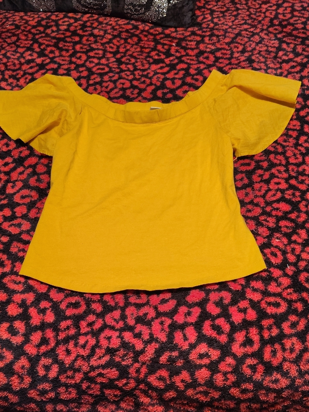 Anthropologie Mustard Yellow Off-Shoulder Crop Top